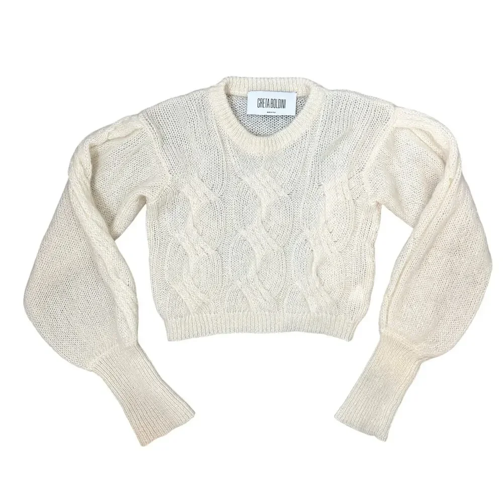 Greta Boldini Eclaire Ivory Mohair Merino Wool Balloon Sleeve Sweater XS Italy